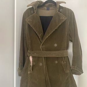 Olive Corduroy Double Breast Trench Coat
